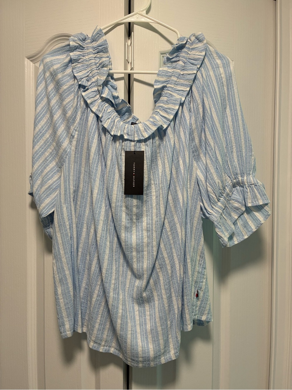 Tommy Hilfiger Light Blue and White Striped Blouse
